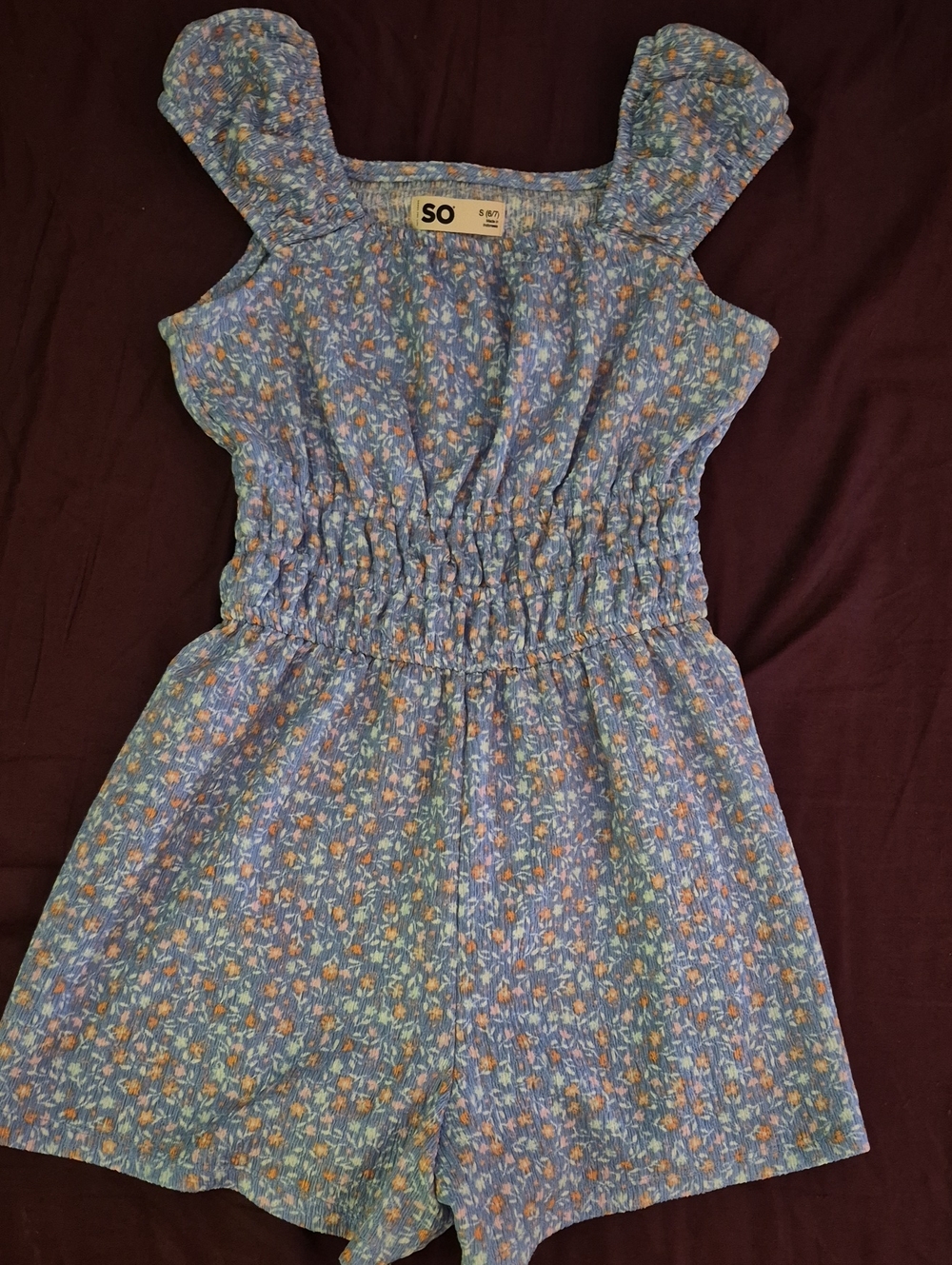 SO Girls Blue Floral Smocked Romper